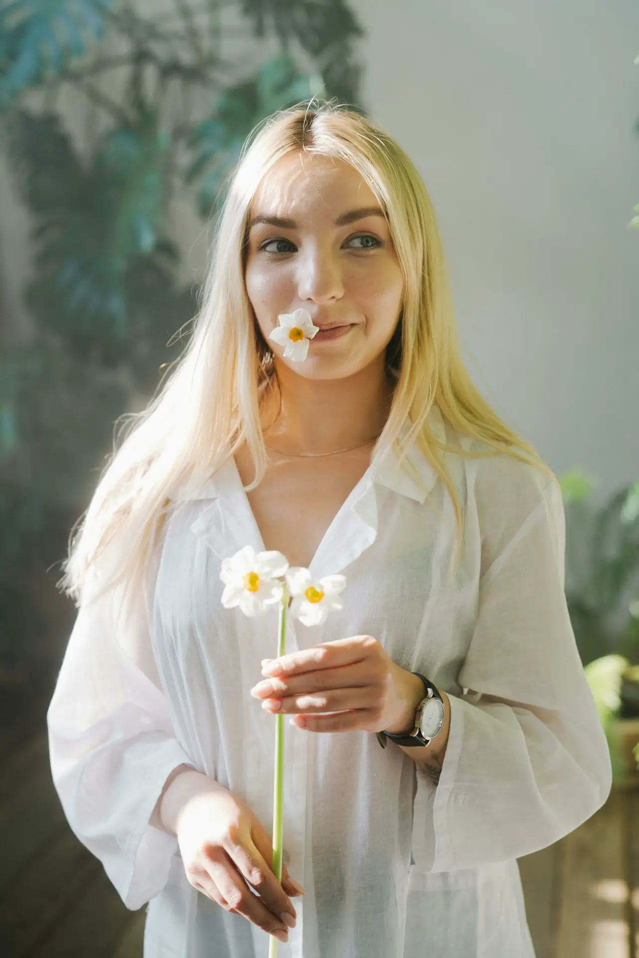 A Woman in White Dress Shirt